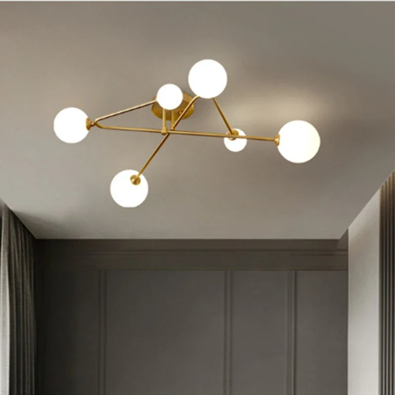 Lustre Verre Sphere Nordique Dore LED HomeLover pour Salon — 4 a 9 Tetes Chaud Froid 6 Variantes Prestige