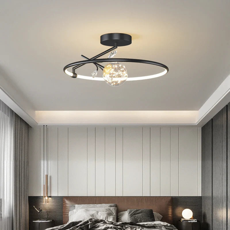 Plafonnier Cristal Verre Nordique LED fei guang pour Salon — Noir Noir-Or ou Or Tricolore 3 Variantes