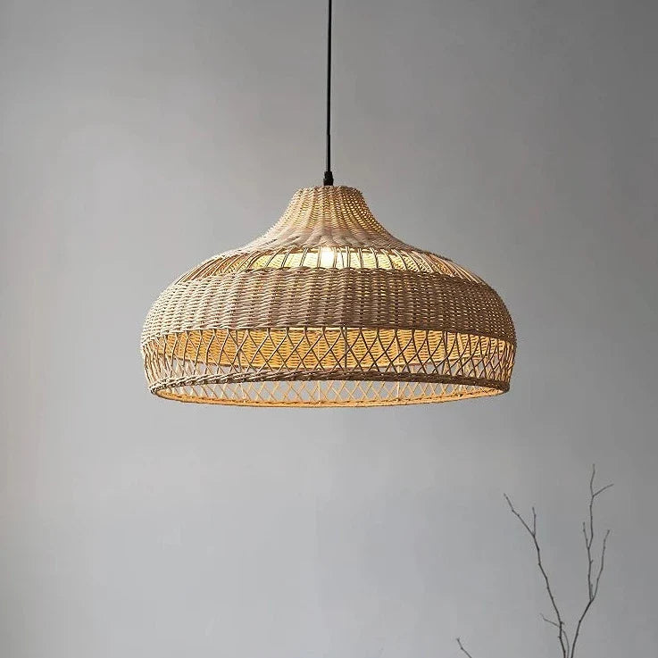 Lustre Rotin Tresse Artisanal LED Lumeers pour Salon — D40 a D60 cm Chaud Rustique 3 Variantes