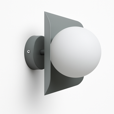 Applique murale globe blanc, monture grise