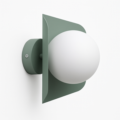Applique murale globe blanc, monture verte