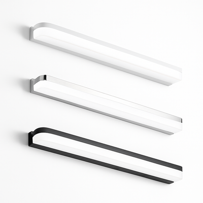 Applique murale inox allumée au-dessus d'un miroir