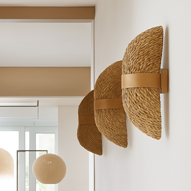 Applique Rotin Japonais Tresse et Corde de Chanvre Retro LED ZISIZ pour Chambre — Chaud Froid 4 Variantes