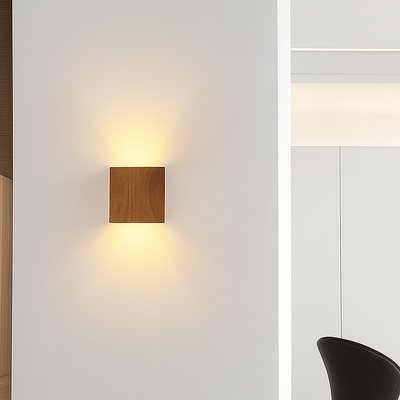 Applique murale cube style A en métal effet bois