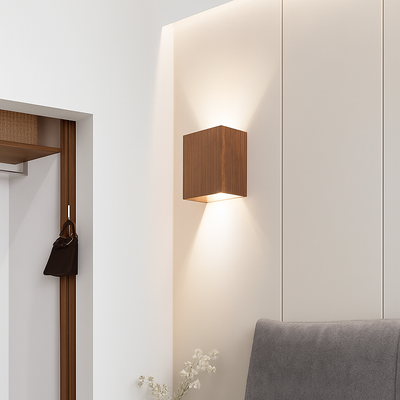 Applique murale cube style B en métal effet bois