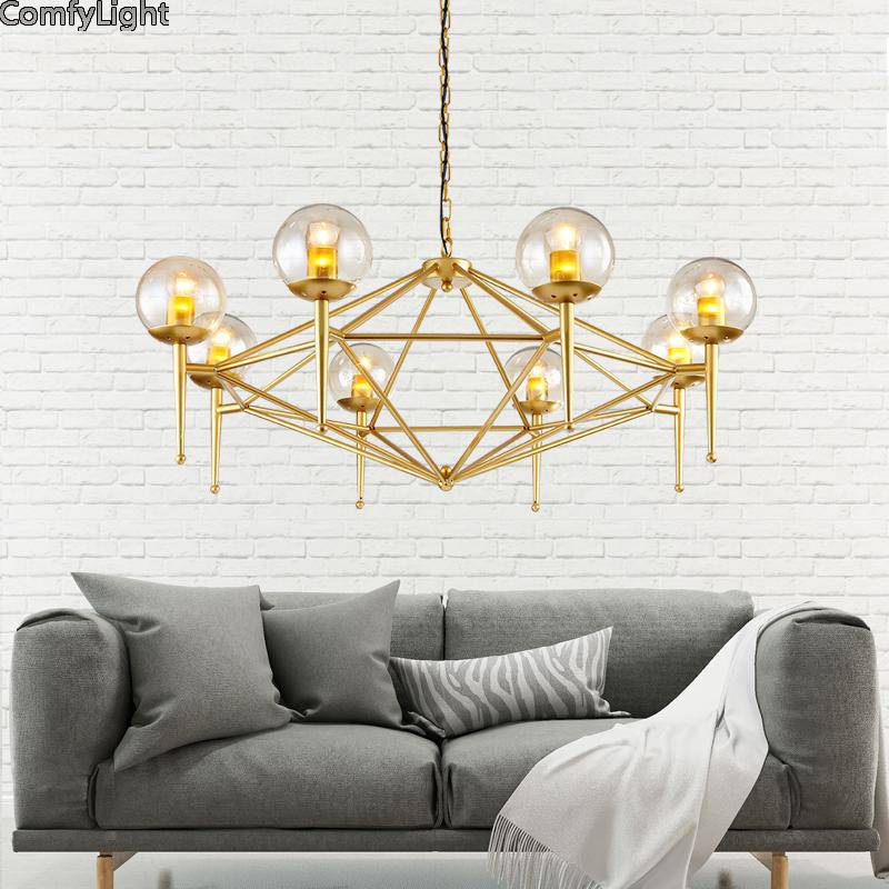 Vintage Gold Globe Glass Chandelier Modern Loft Style Pendant Light